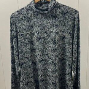 St. John NWT Nuda Turtleneck Top Navy Forest Green Leaves